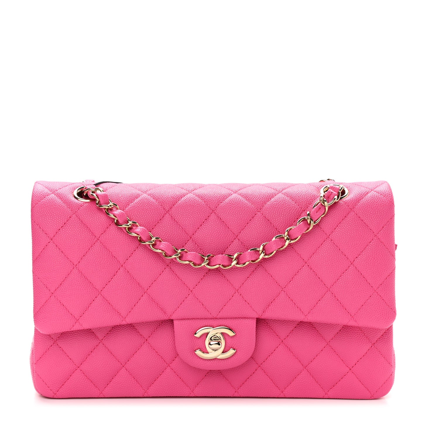 Caviar Quilted Medium Double Flap Dark Pink