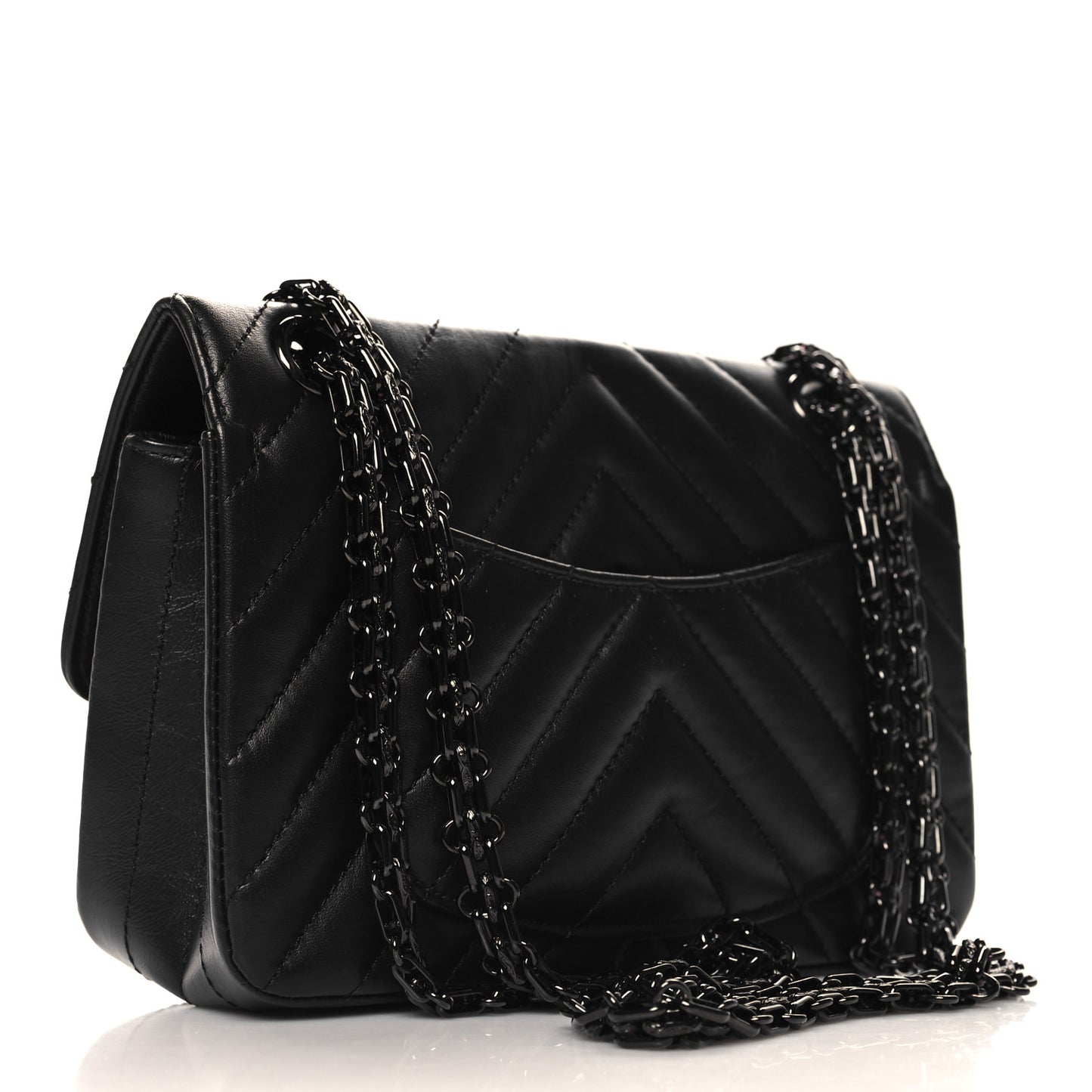 Aged Calfskin Chevron Quilted 2.55 Reissue Mini Flap So Black