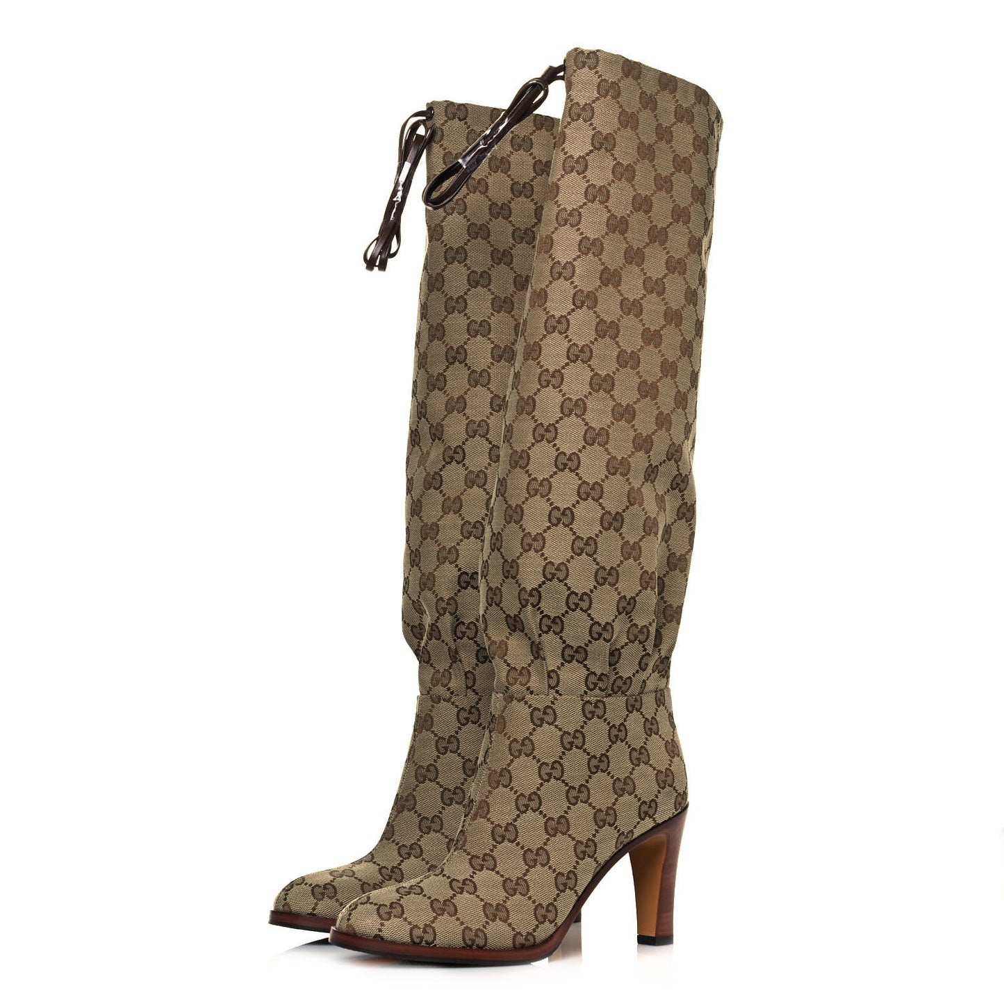 Monogram Lisa Mid Heel Boots 37 Beige Ebony