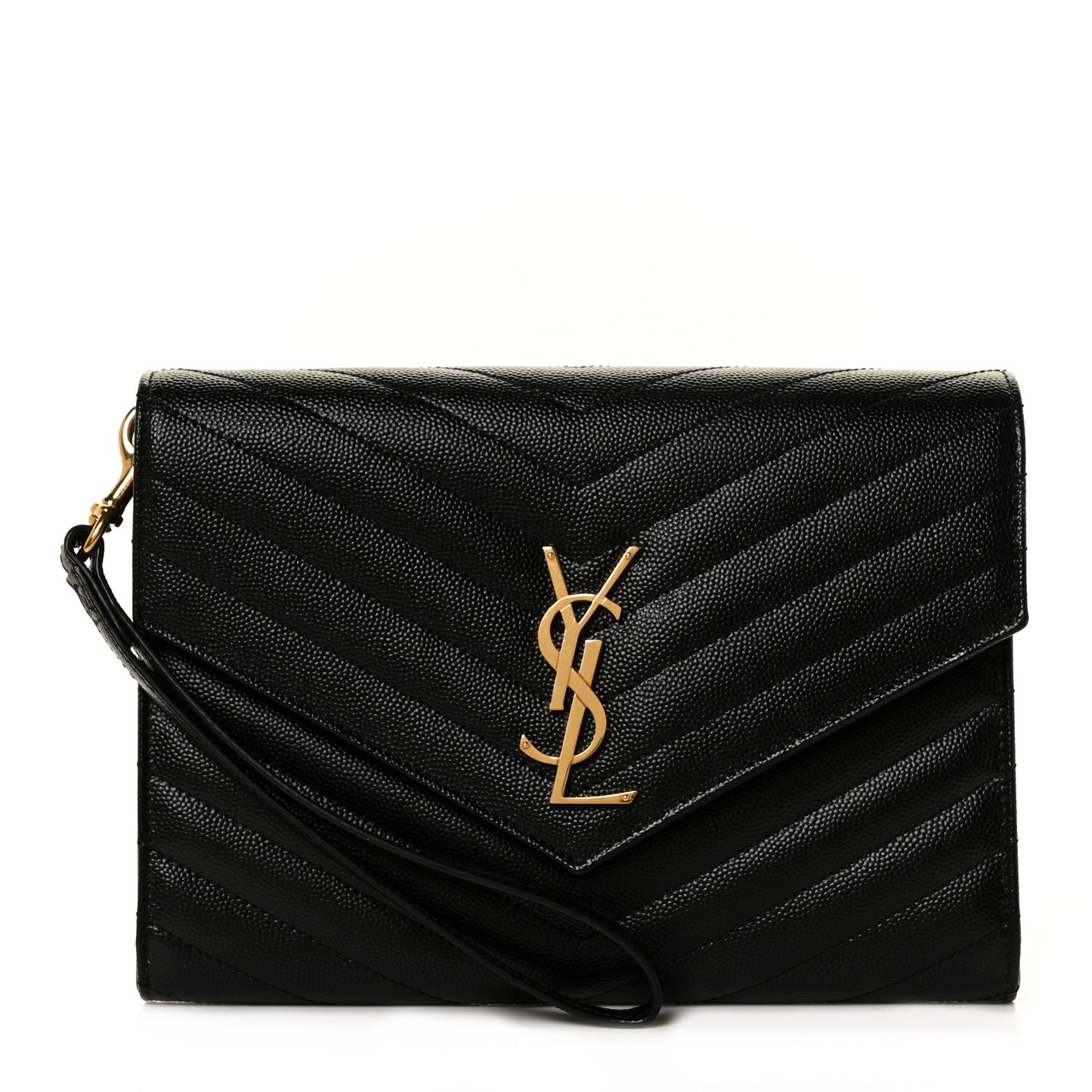 Grain De Poudre Matelasse Chevron Monogram Envelope Clutch Black