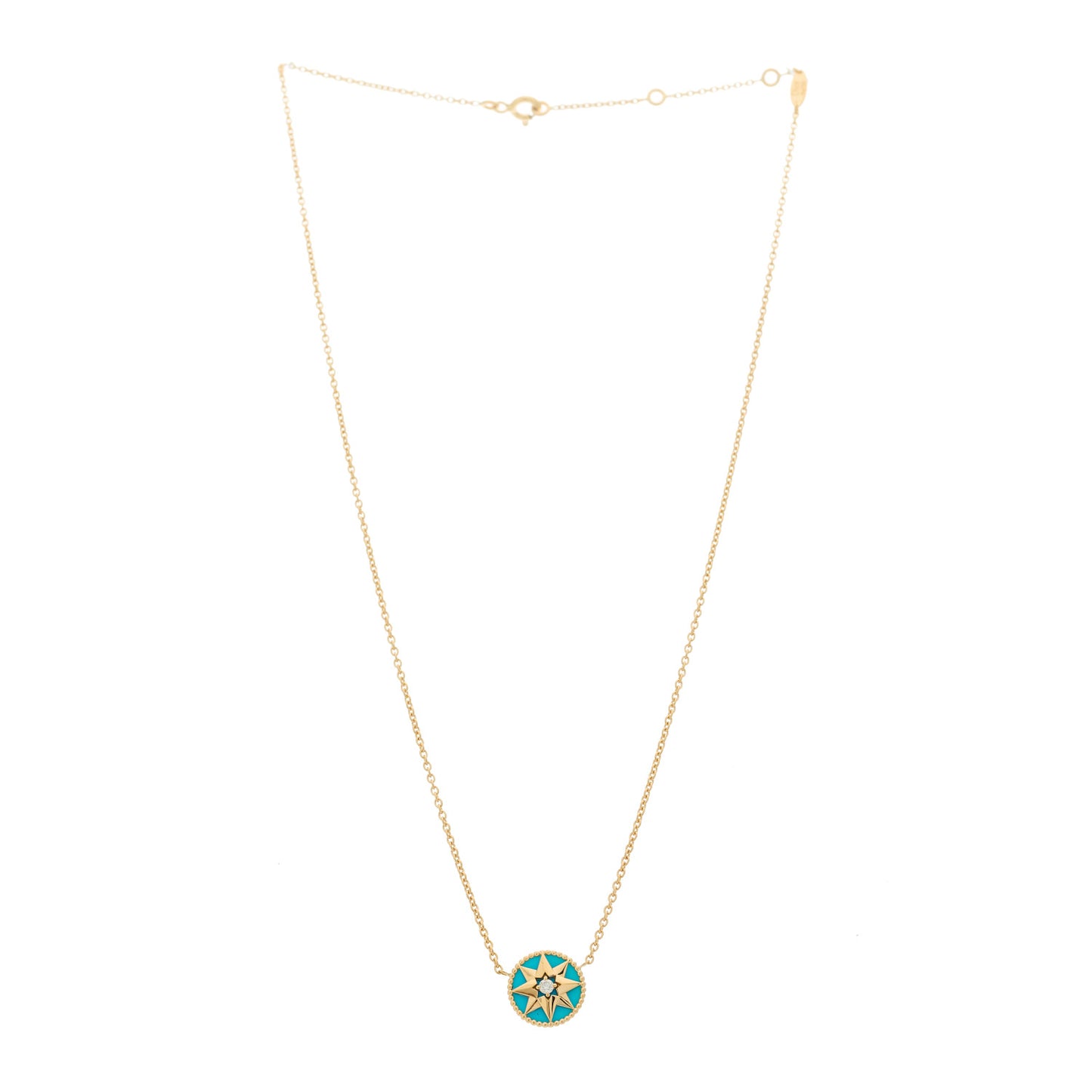 18K Yellow Gold Diamond Turquoise Rose Des Vents Necklace