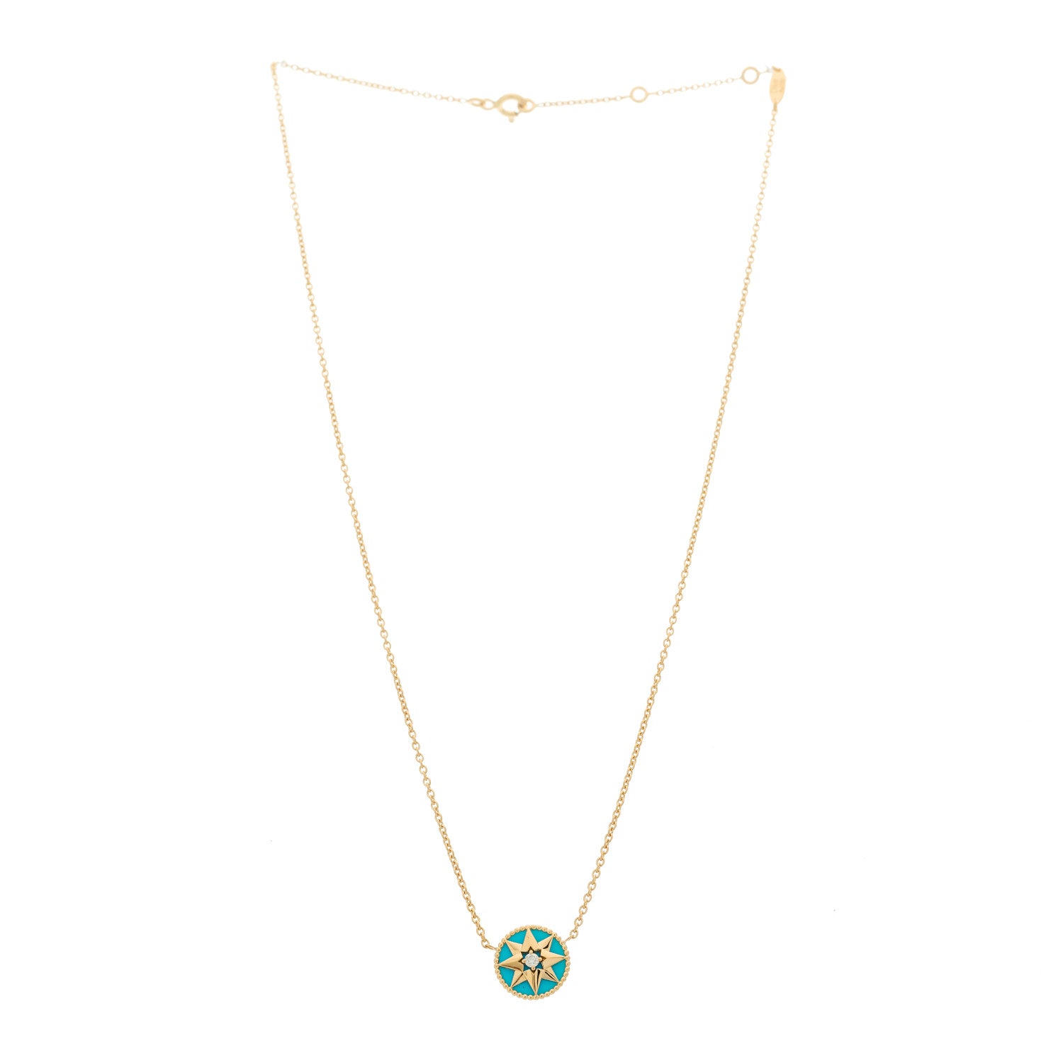 Christian Dior 18K Yellow Gold Diamond Turquoise Rose Des Vents Necklace 3 of 5