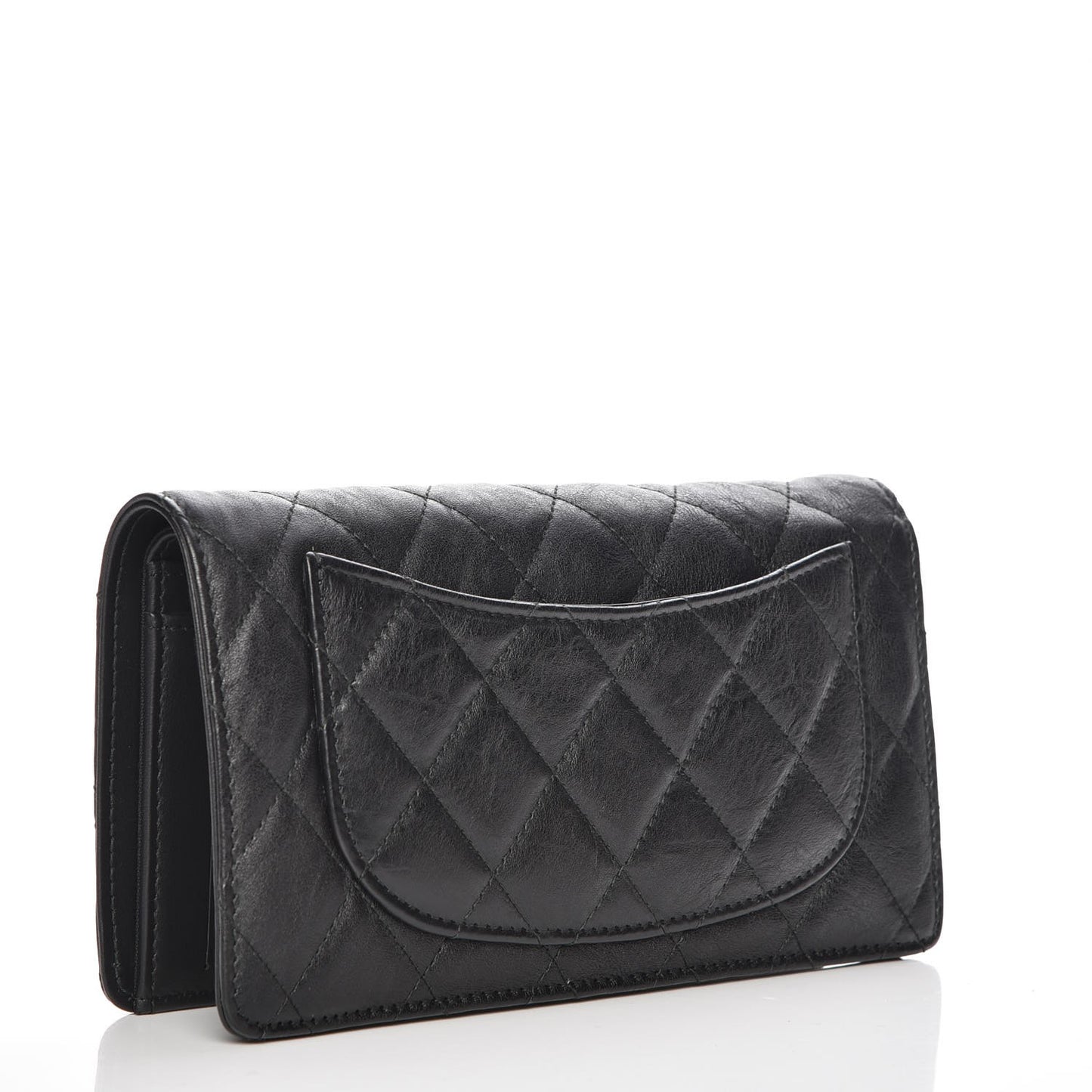 Crumpled Calfskin Quilted Yen Wallet So Black
