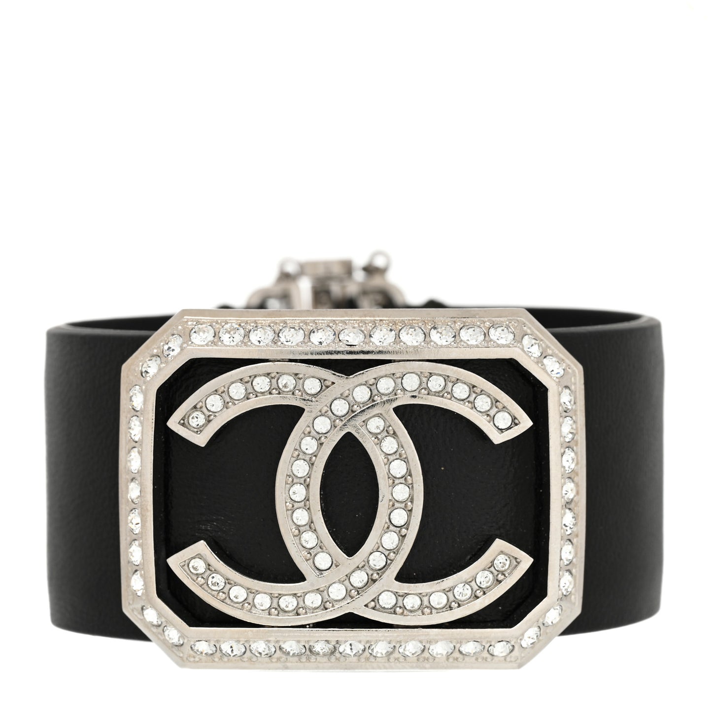 Calfskin Crystal CC Cuff Bracelet M Black