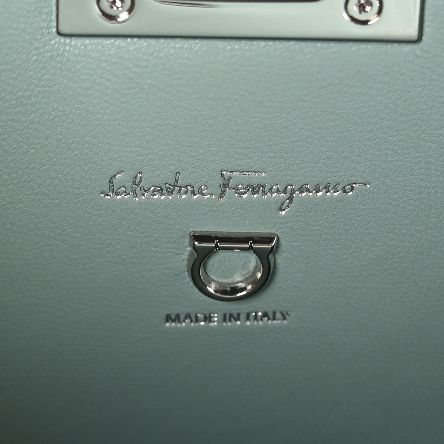 Salvatore Ferragamo Hammered Calfskin Small The Studio Box Bag Aqua Green 6 of 10