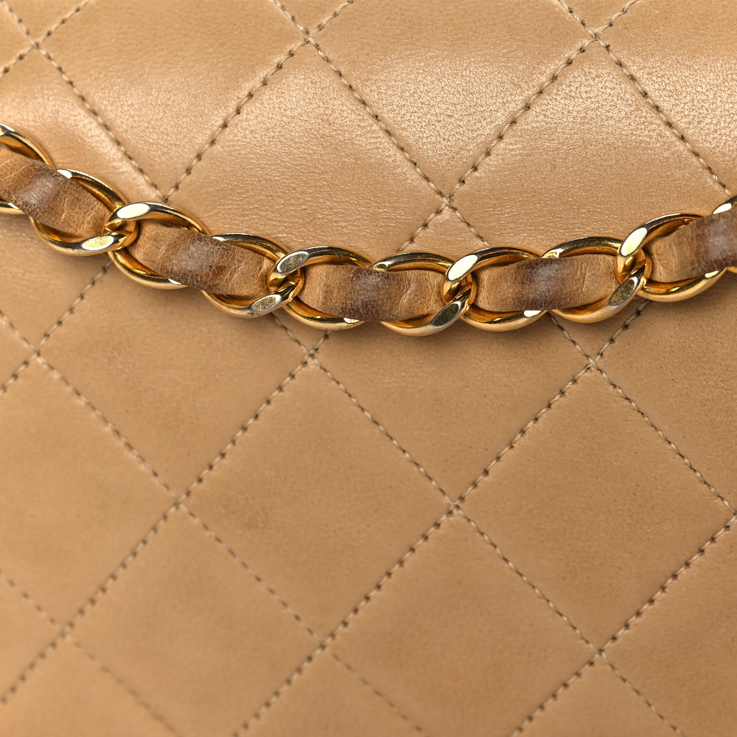 Lambskin Quilted Medium Double Flap Beige