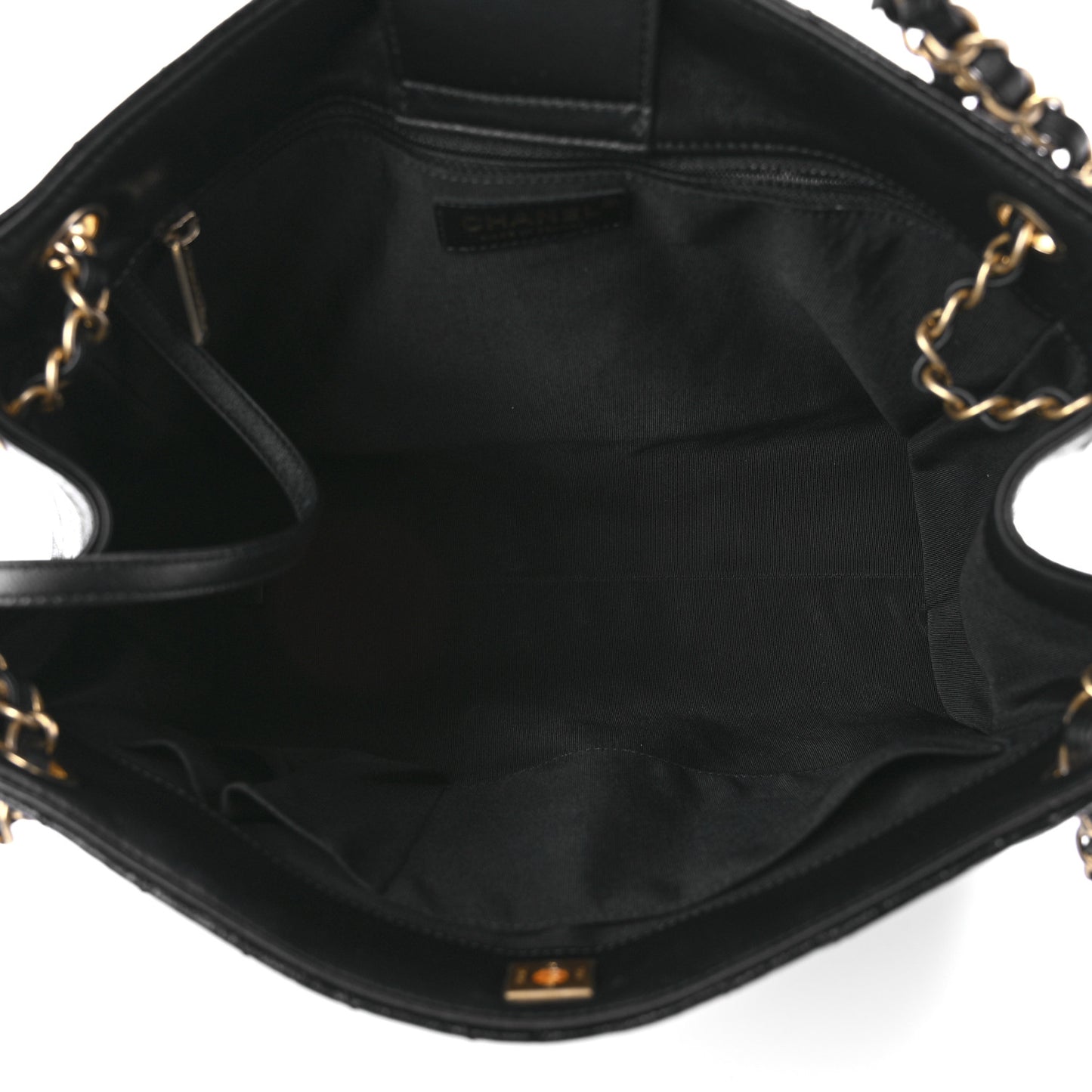 Aged Calfskin Chevron Quilted Shopping Tote Black