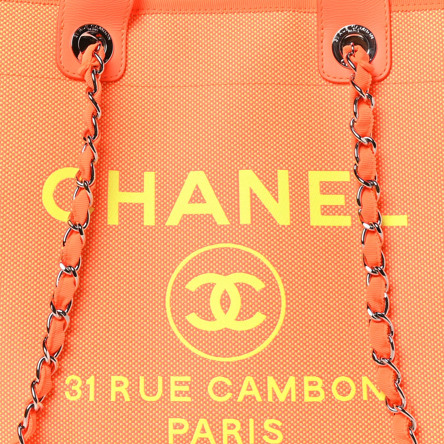 Chanel Mixed Fibers Calfskin Deauville Medium Tote Orange Yellow 9 of 11