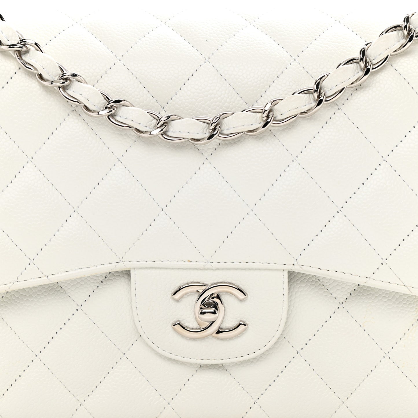 Caviar Quilted Jumbo Double Flap White