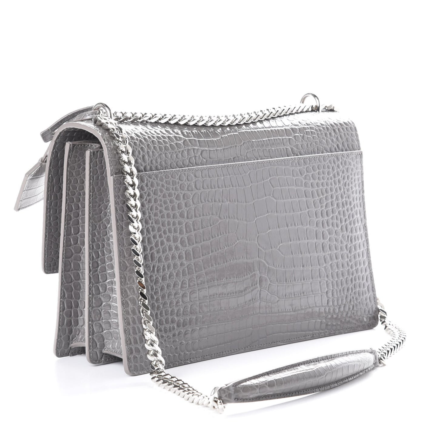 Calfskin Crocodile Embossed Large Monogram Sunset Fog