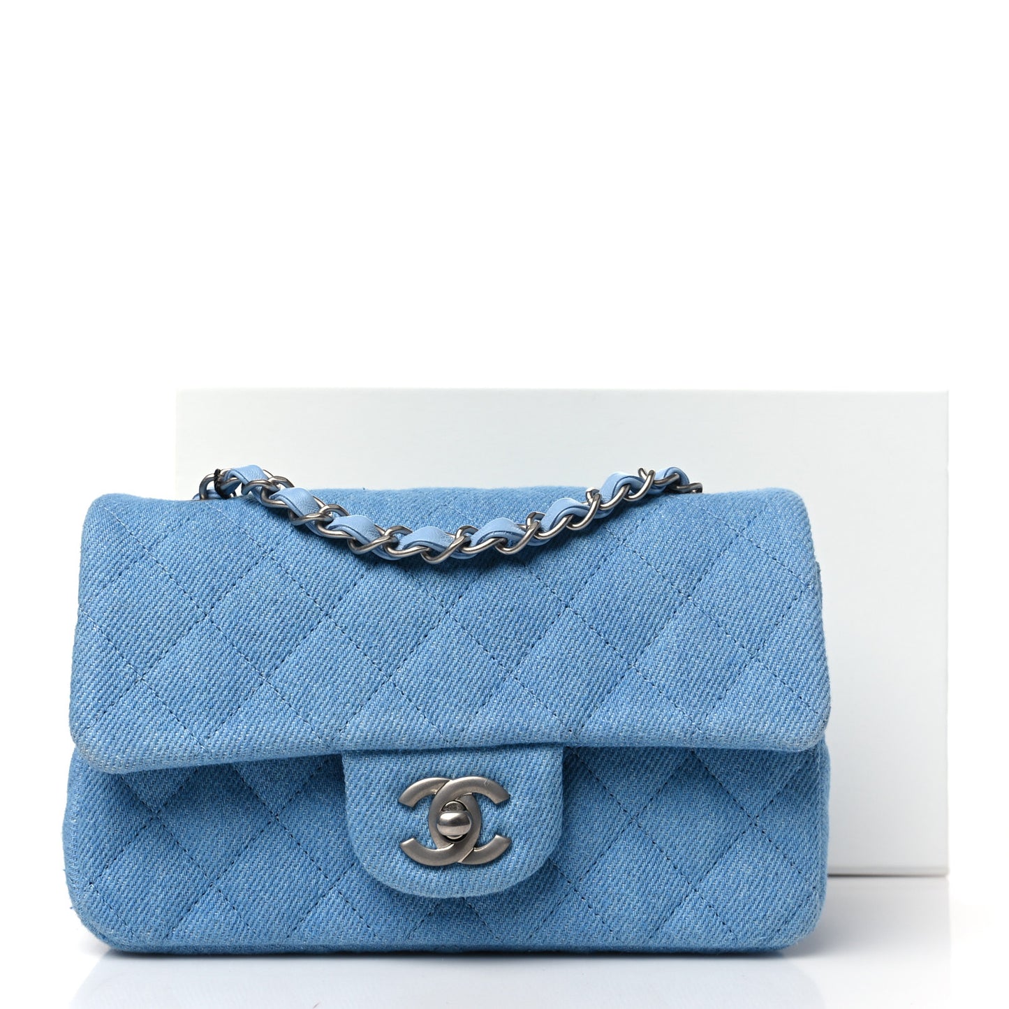Denim Quilted Mini Rectangular Flap Blue