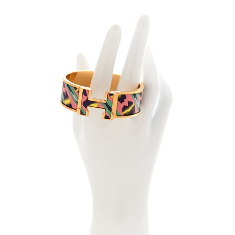Enamel Printed Wide Le Chat Carre Click Clac H Bracelet PM Tropique