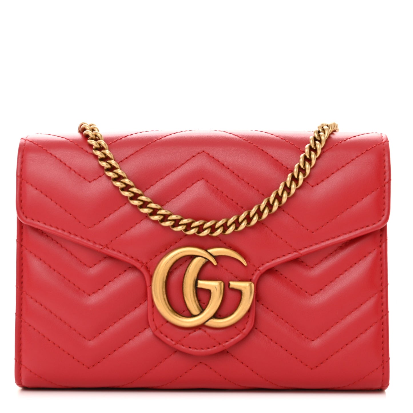 Calfskin Matelasse GG Marmont Chain Wallet Hibiscus Red