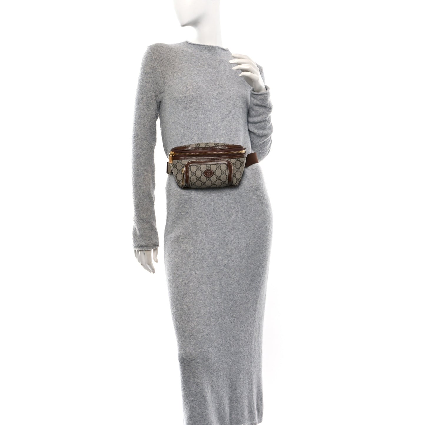 GG Supreme Monogram Textured Calfskin Retro Interlocking G Belt Bag Beige Ebony Brown Sugar