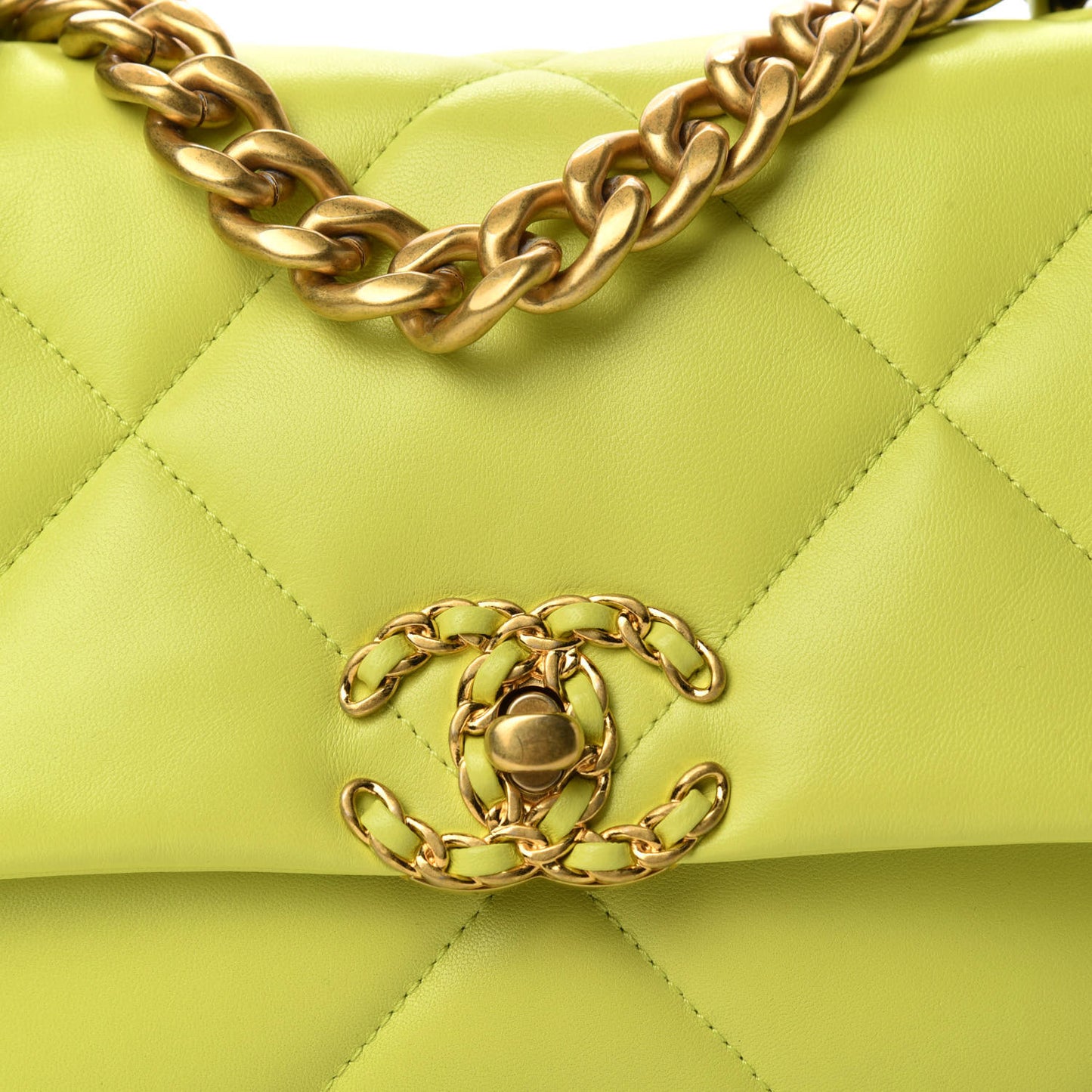 Shiny Lambskin Quilted Medium Chanel 19 Flap Neon Yellow