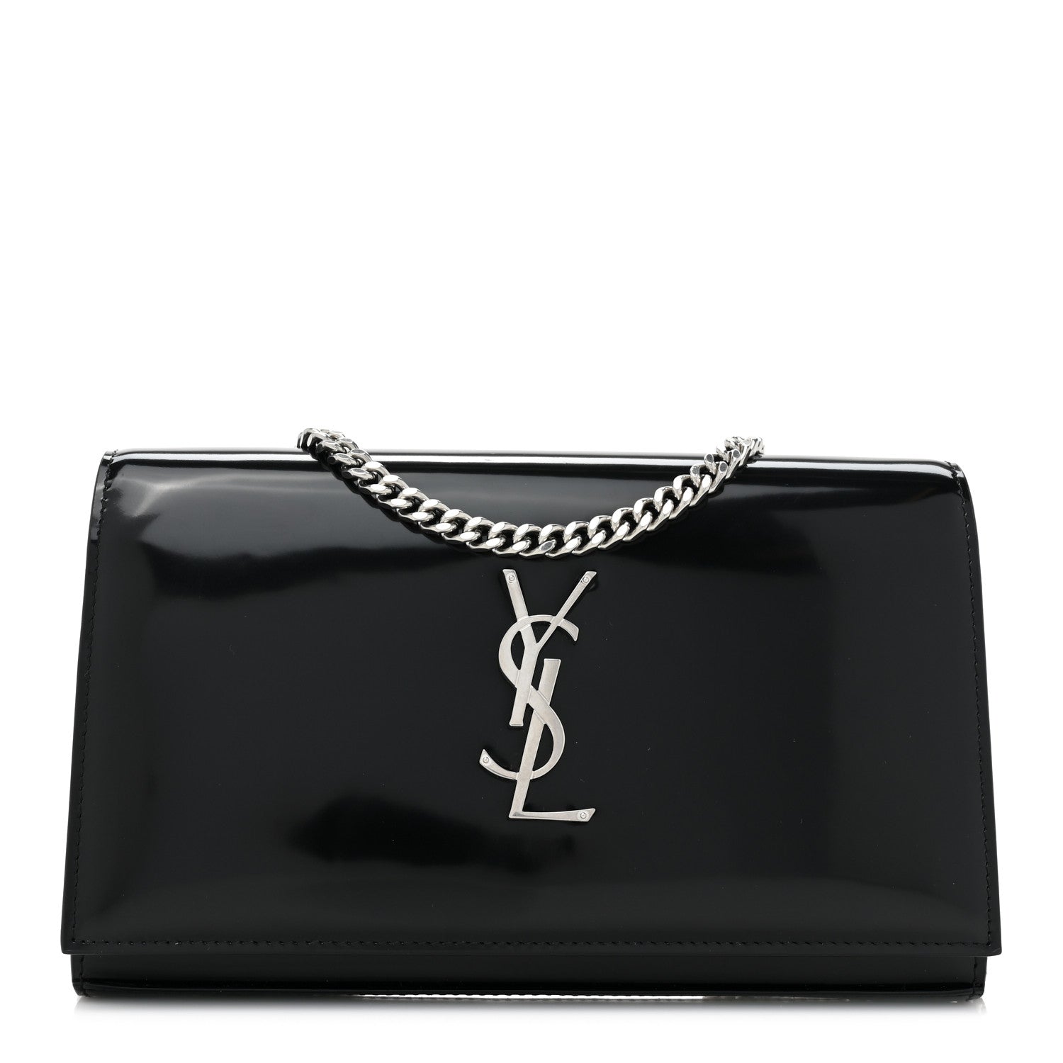 Saint Laurent Glazed Calfskin Cassandre Wallet On Chain WOC Black 1 of 11
