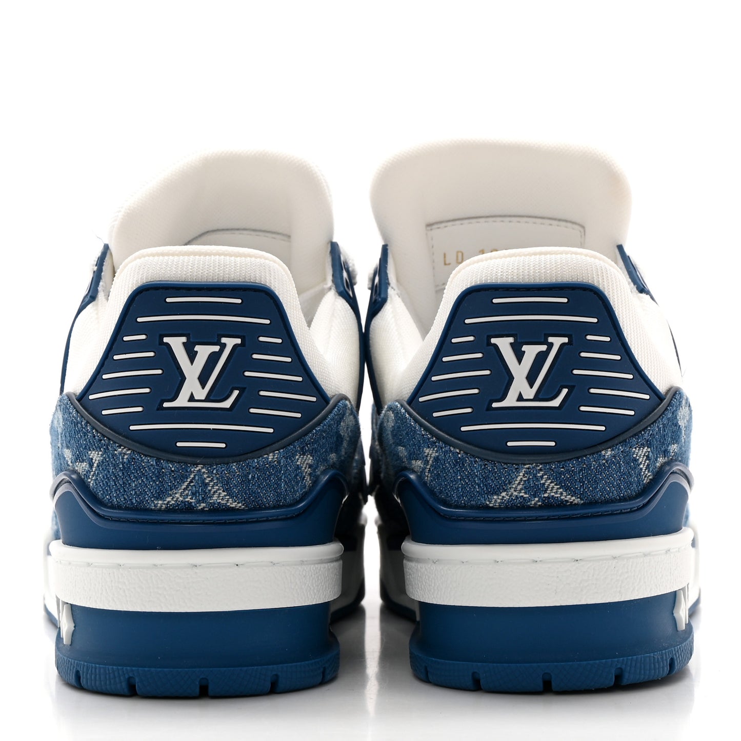 Calfskin Embossed Monogram Denim Womens LV Trainer Sneakers 36 Blue