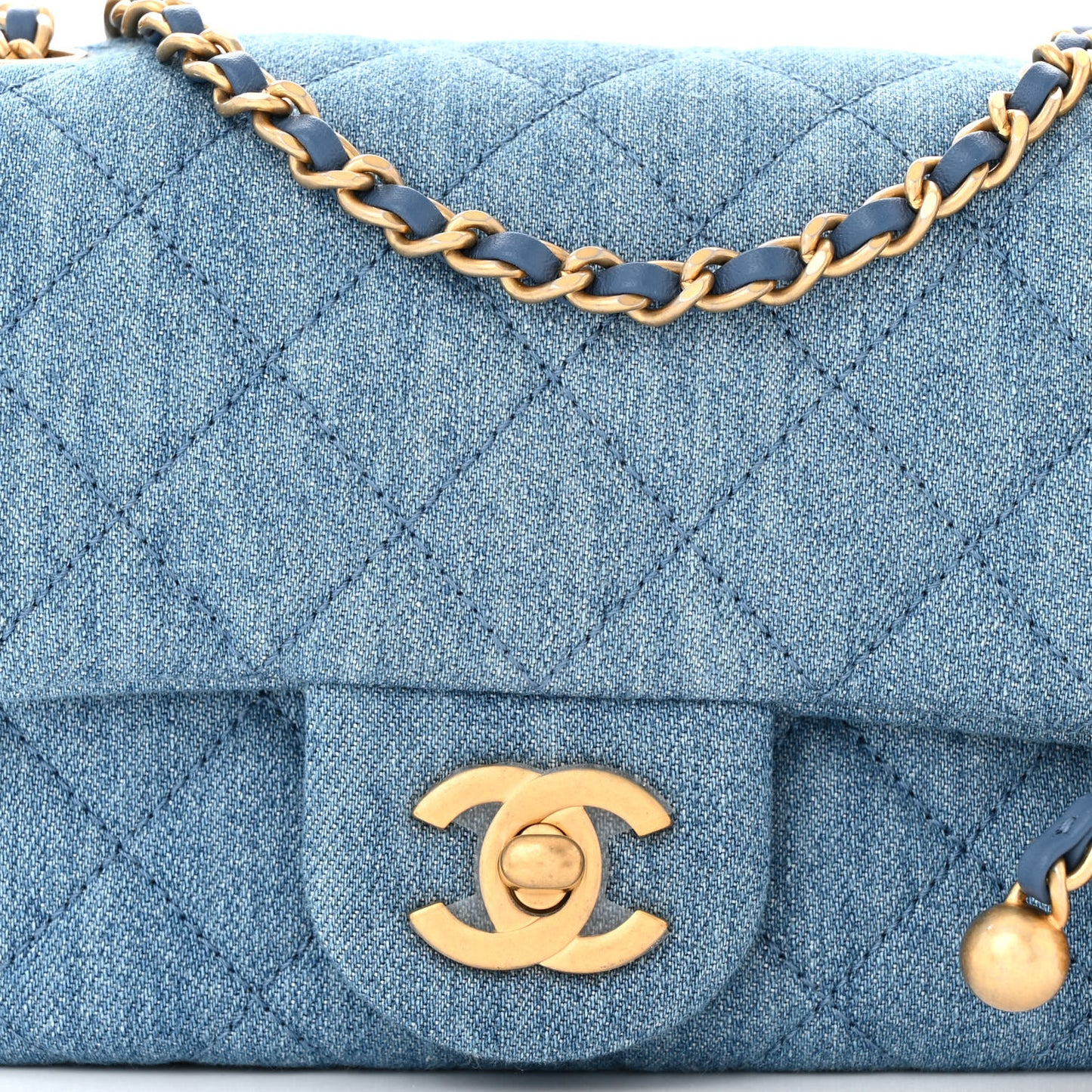 Denim Quilted Mini Pearl Crush Rectangular Flap Blue