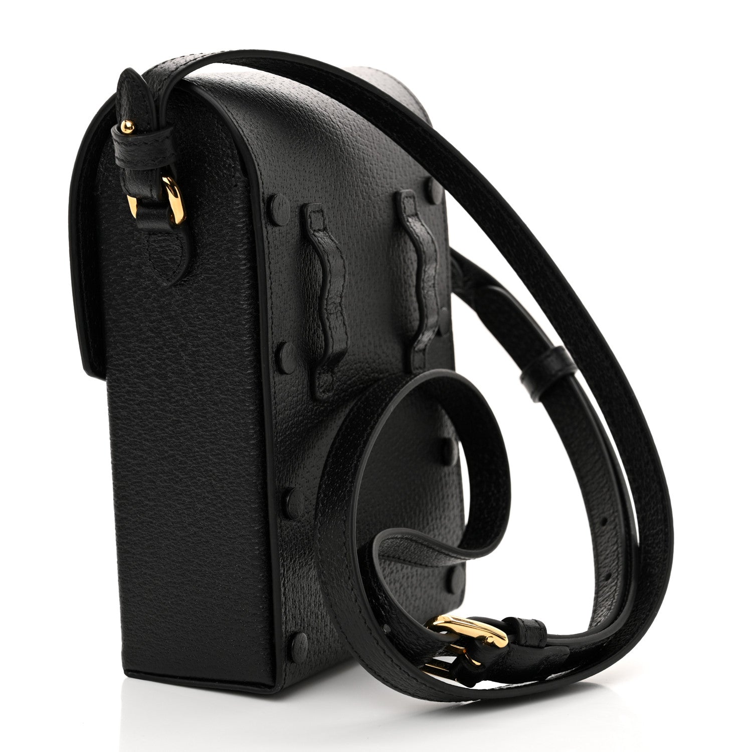 Gucci Boarded Plutone Calfskin Mini Horsebit 1955 Crossbody Bag Black 3 of 11