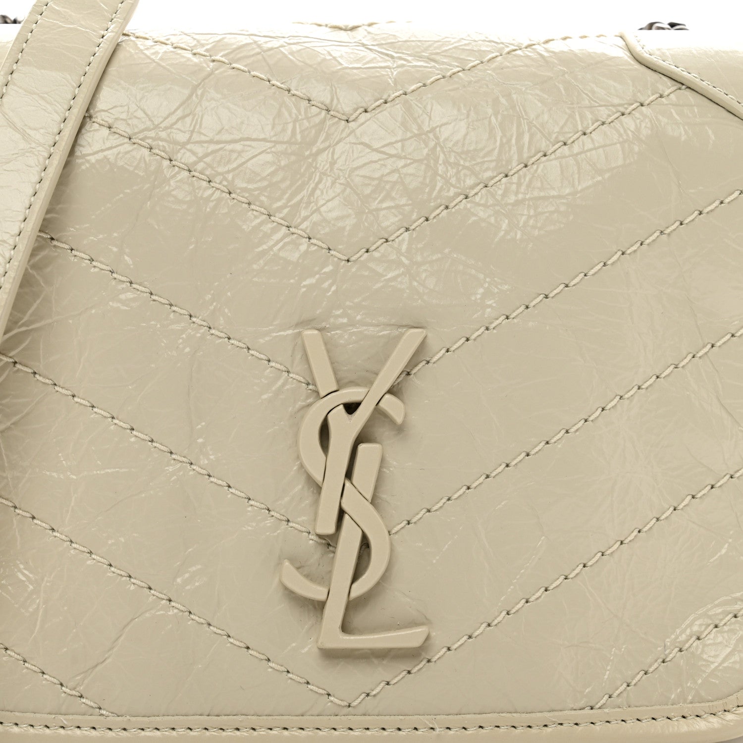 Saint Laurent Crinkled Calfskin Matelasse Monogram Niki Chain Wallet Crema Soft 7 of 9