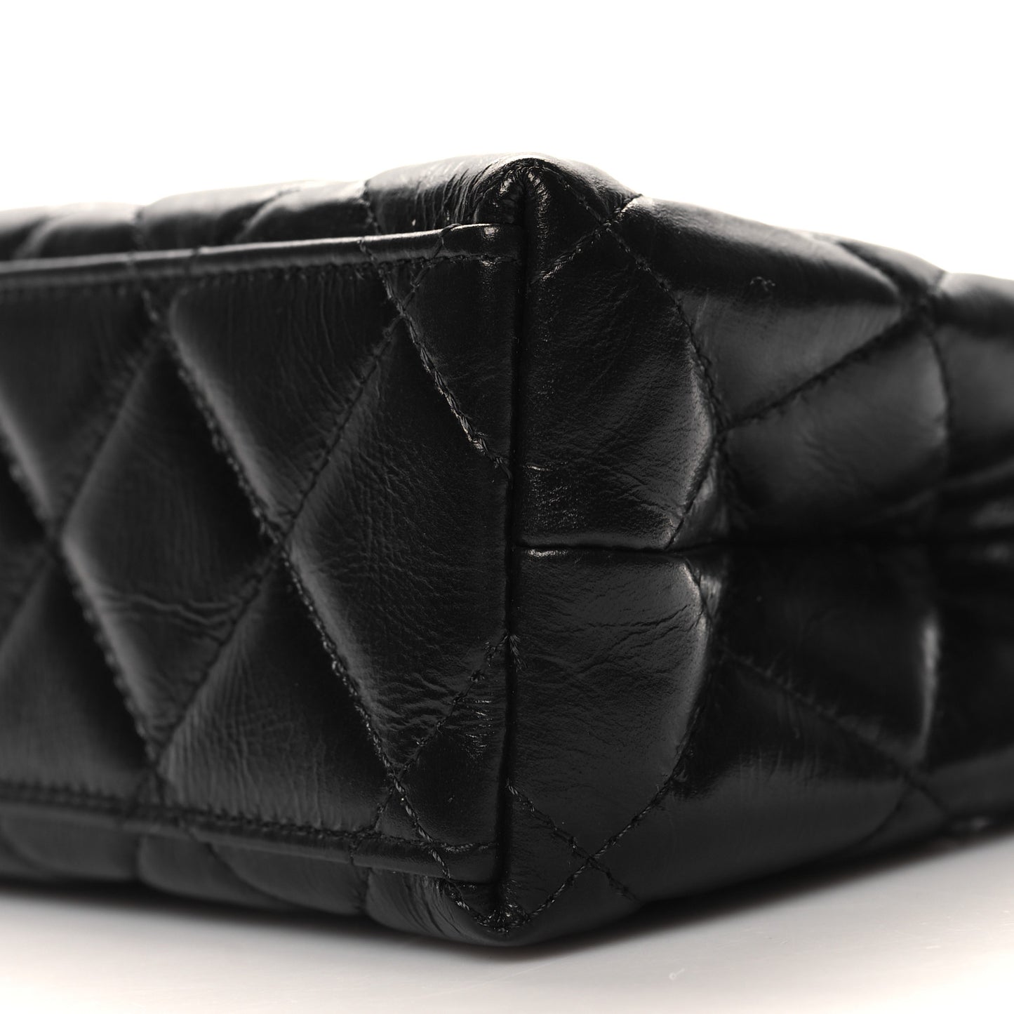 Shiny Aged Calfskin Quilted Nano Kelly Shopper Black