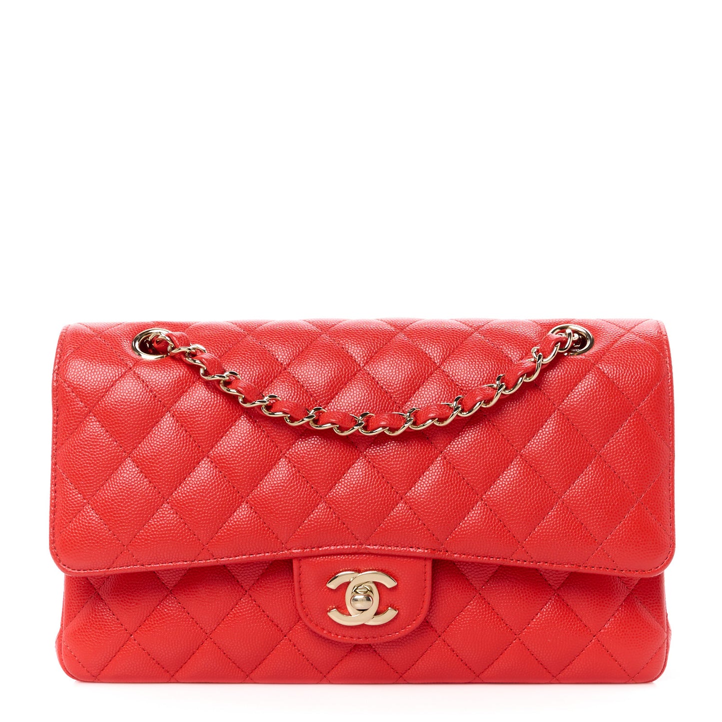 Caviar Quilted Medium Double Flap Red