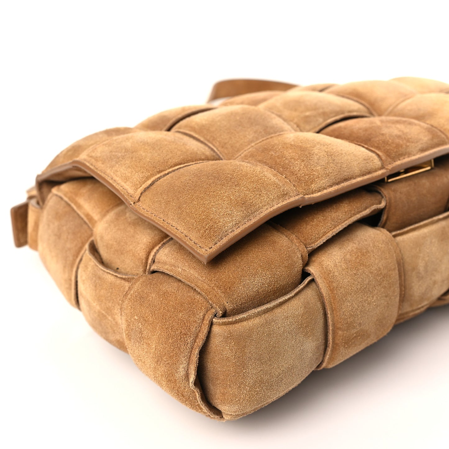Suede Maxi Intrecciato Padded Cassette Crossbody Bag Taupe