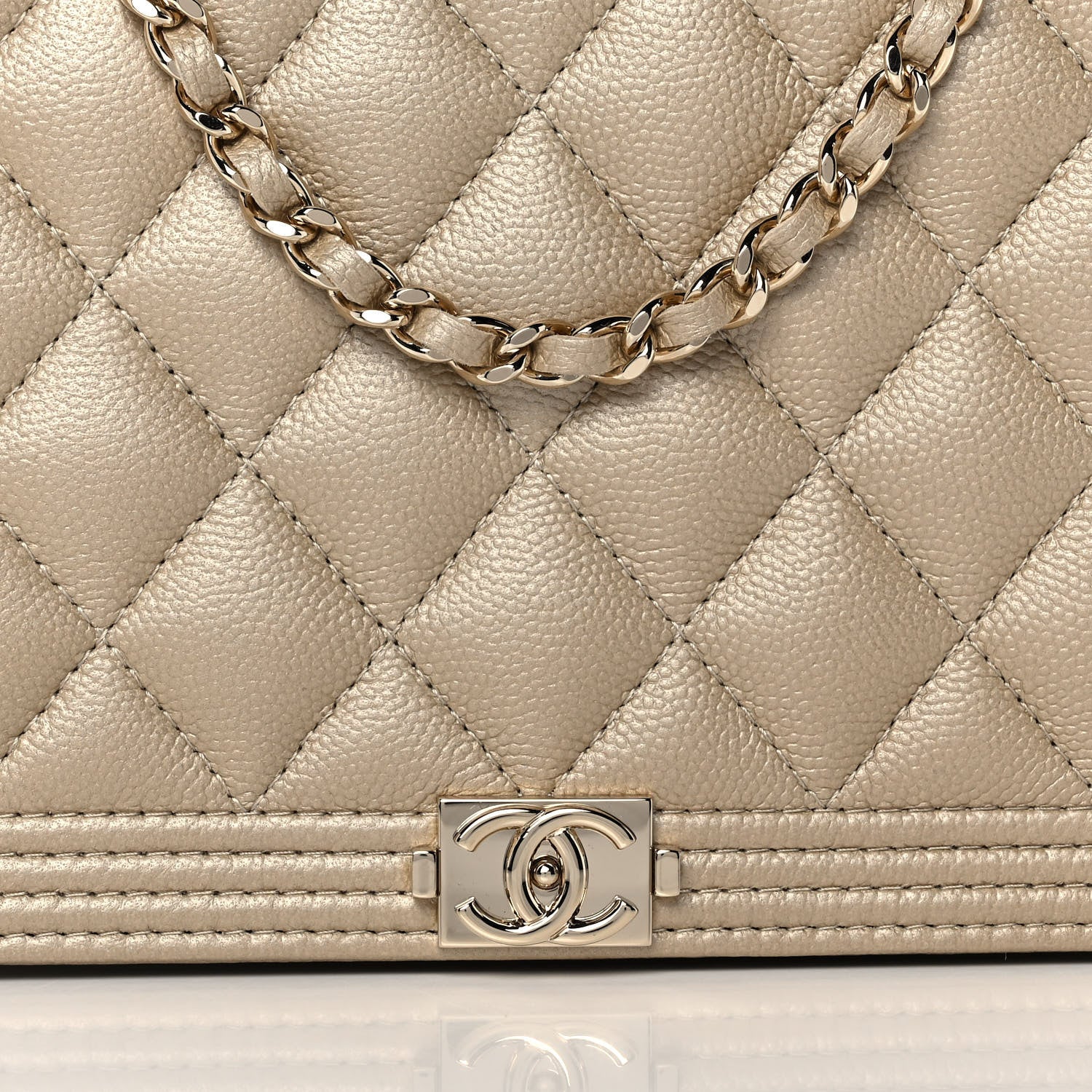 Chanel Metallic Caviar Quilted Boy Wallet On Chain WOC Light Gold 9 of 10