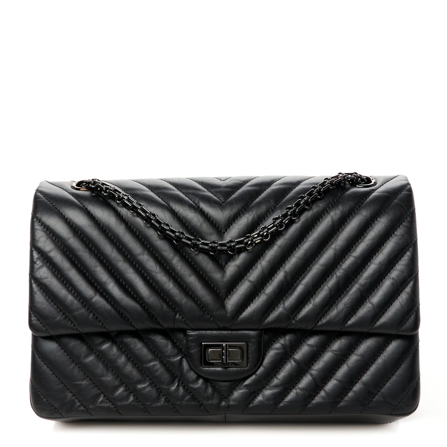 Aged Calfskin Chevron Quilted 2.55 Reissue 226 Flap So Black