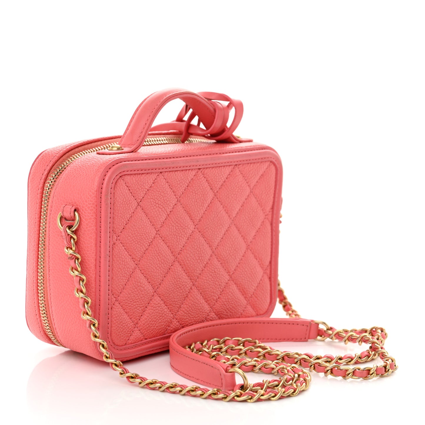 Caviar Quilted Small CC Filigree Vanity Case Coral