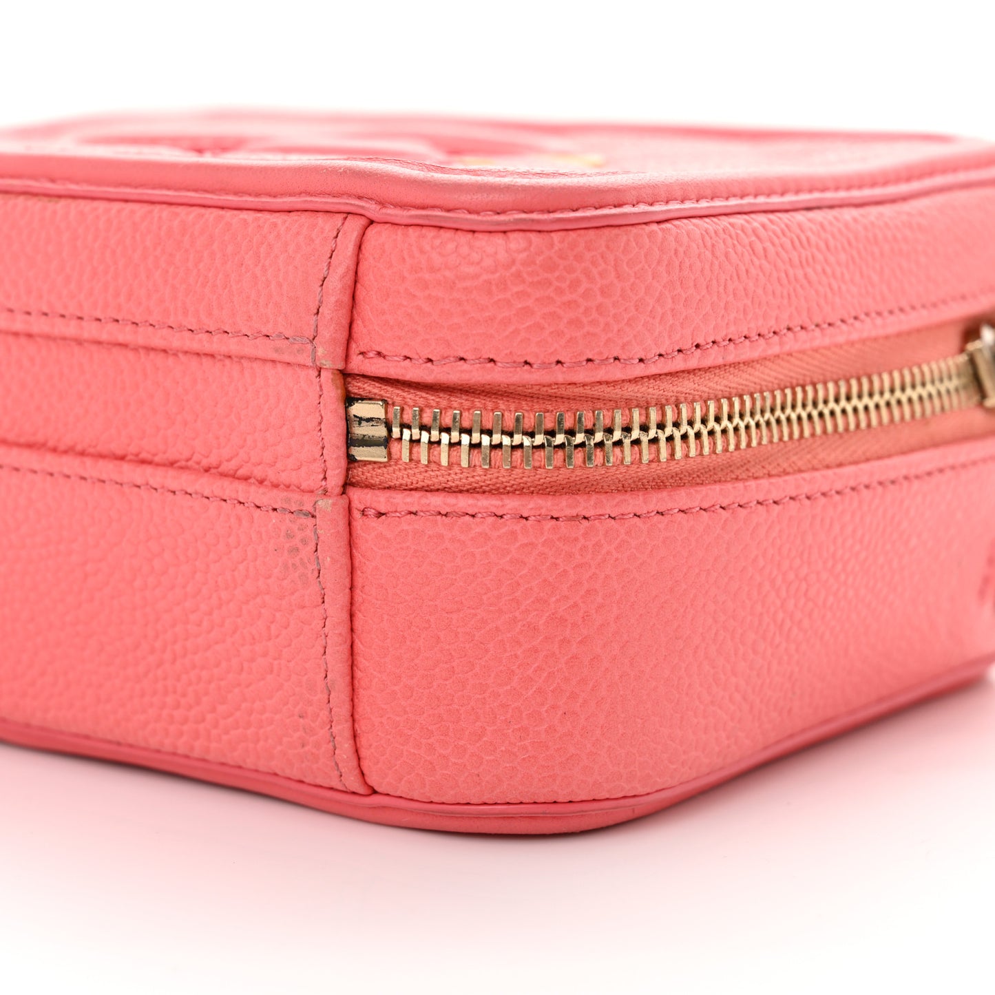 Caviar Quilted Small CC Filigree Vanity Case Coral
