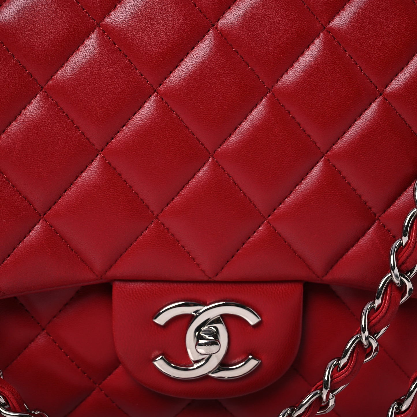 Lambskin Quilted Maxi Double Flap Red