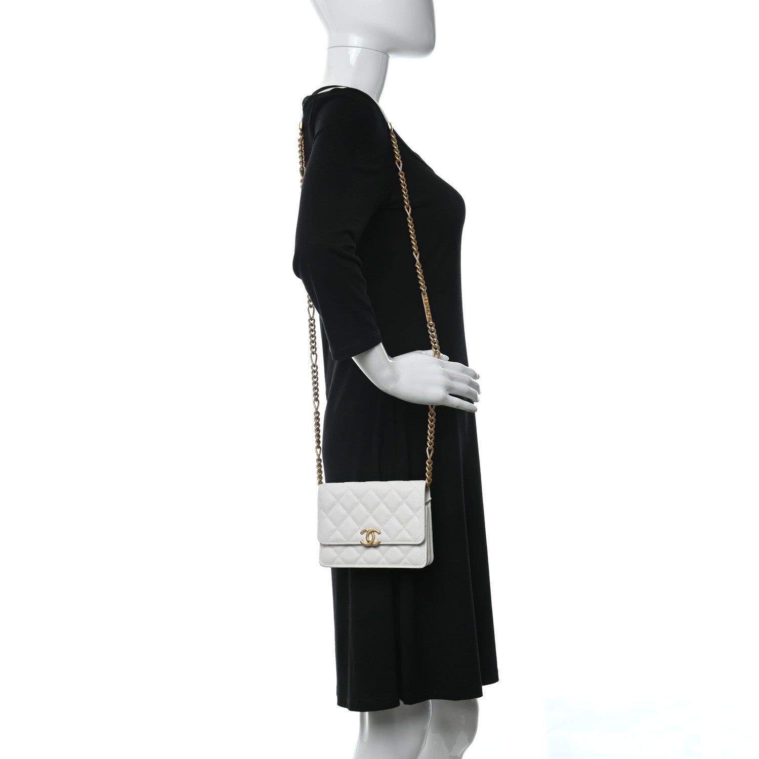 Chanel Caviar Quilted Large Bracelet On Chain Clutch White 2 of 10