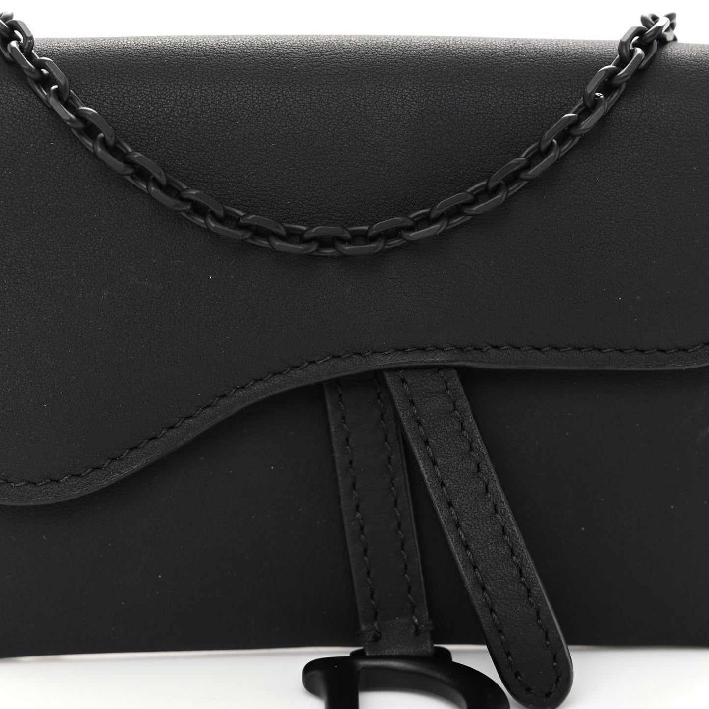 Ultra Matte Calfskin Nano Saddle Chain Pouch Black