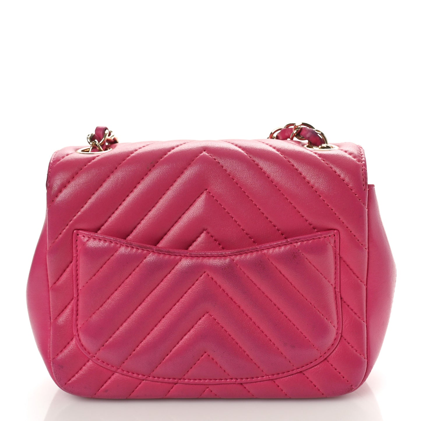 Lambskin Chevron Quilted Mini Square Flap Fuchsia