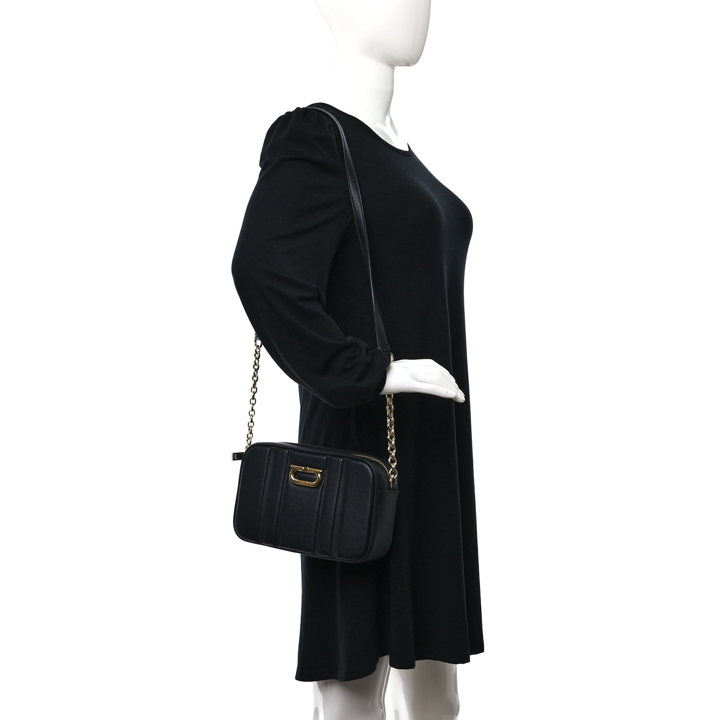 Calfskin Quilted Medium Gancini Camera Case Black