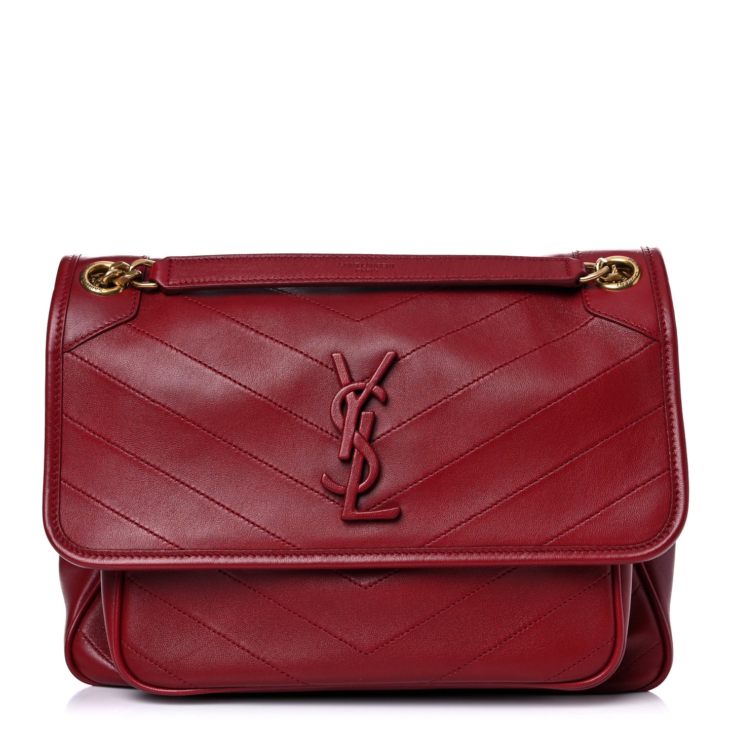Lambskin Matelasse Monogram Medium Niki Chain Satchel Red