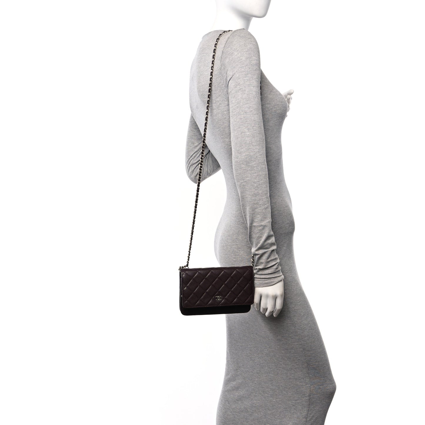 Caviar Quilted Wallet On Chain WOC Burgundy