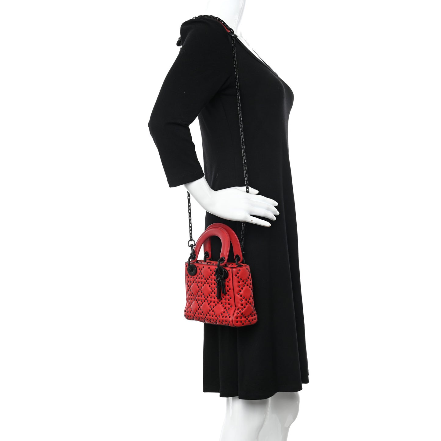 Ultra Matte Calfskin Studded Mini Supple Lady Dior Red Black