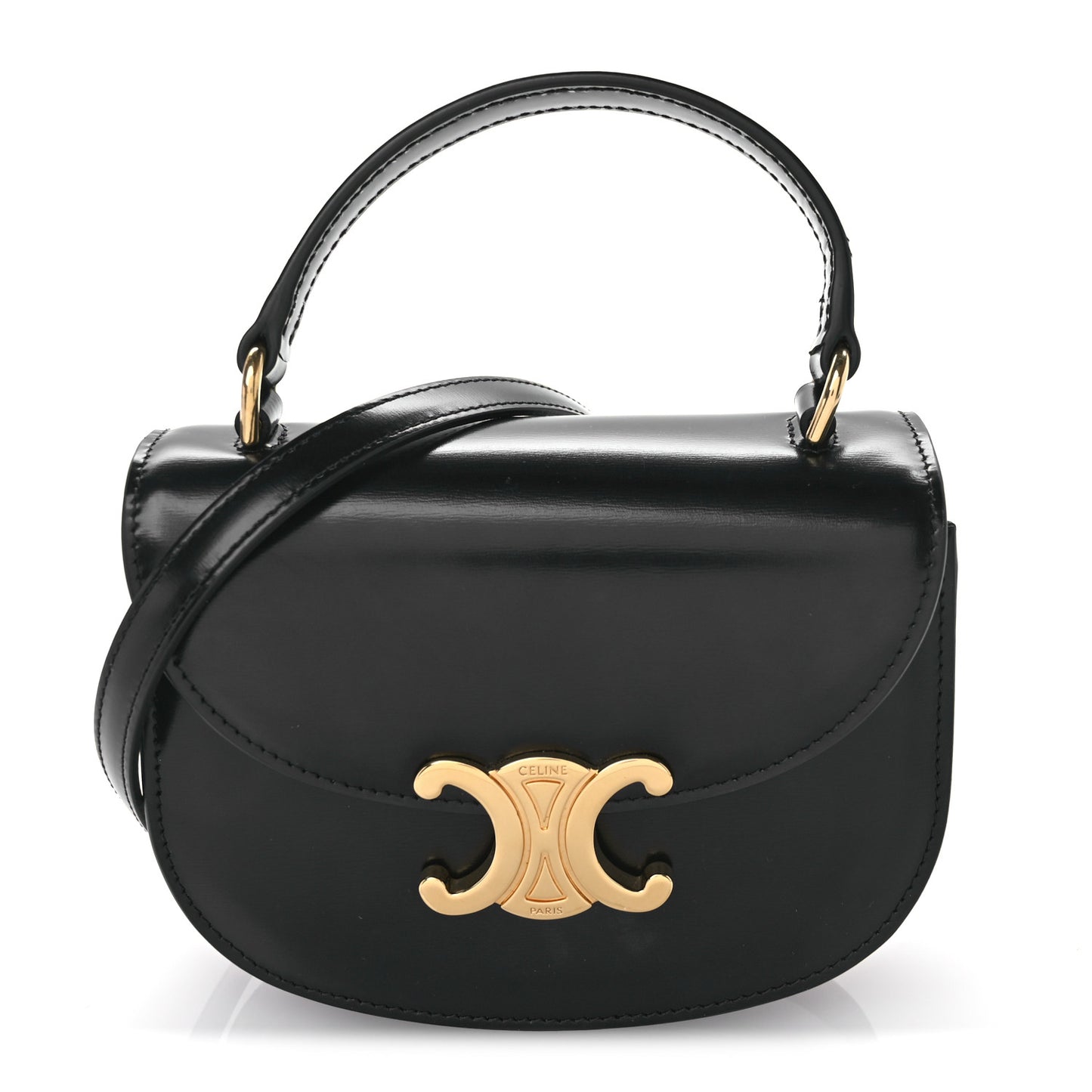 Shiny Calfskin Triomphe Mini Besace Clea Black