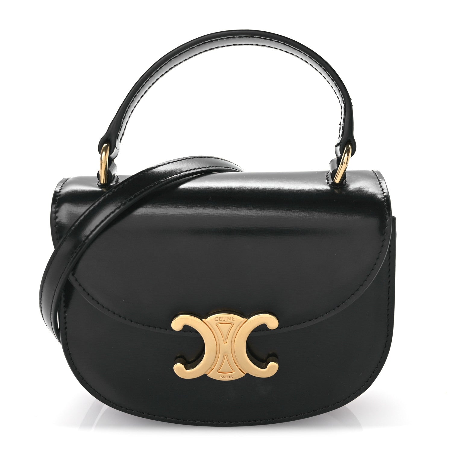 Celine Shiny Calfskin Triomphe Mini Besace Clea Black 1 of 11