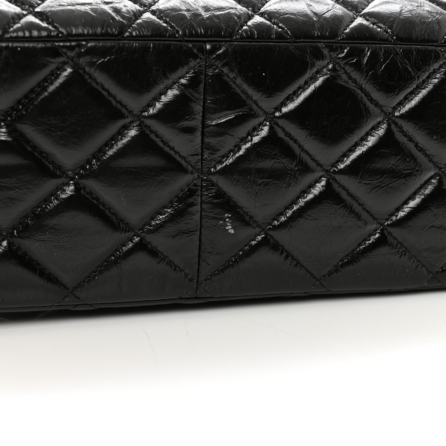 Shiny Distressed Calfskin Quilted Jumbo Double Flap So Black