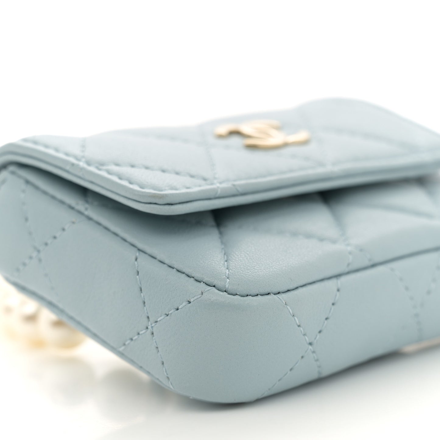 Lambskin Quilted Pearl Chain Belt Bag Light Blue