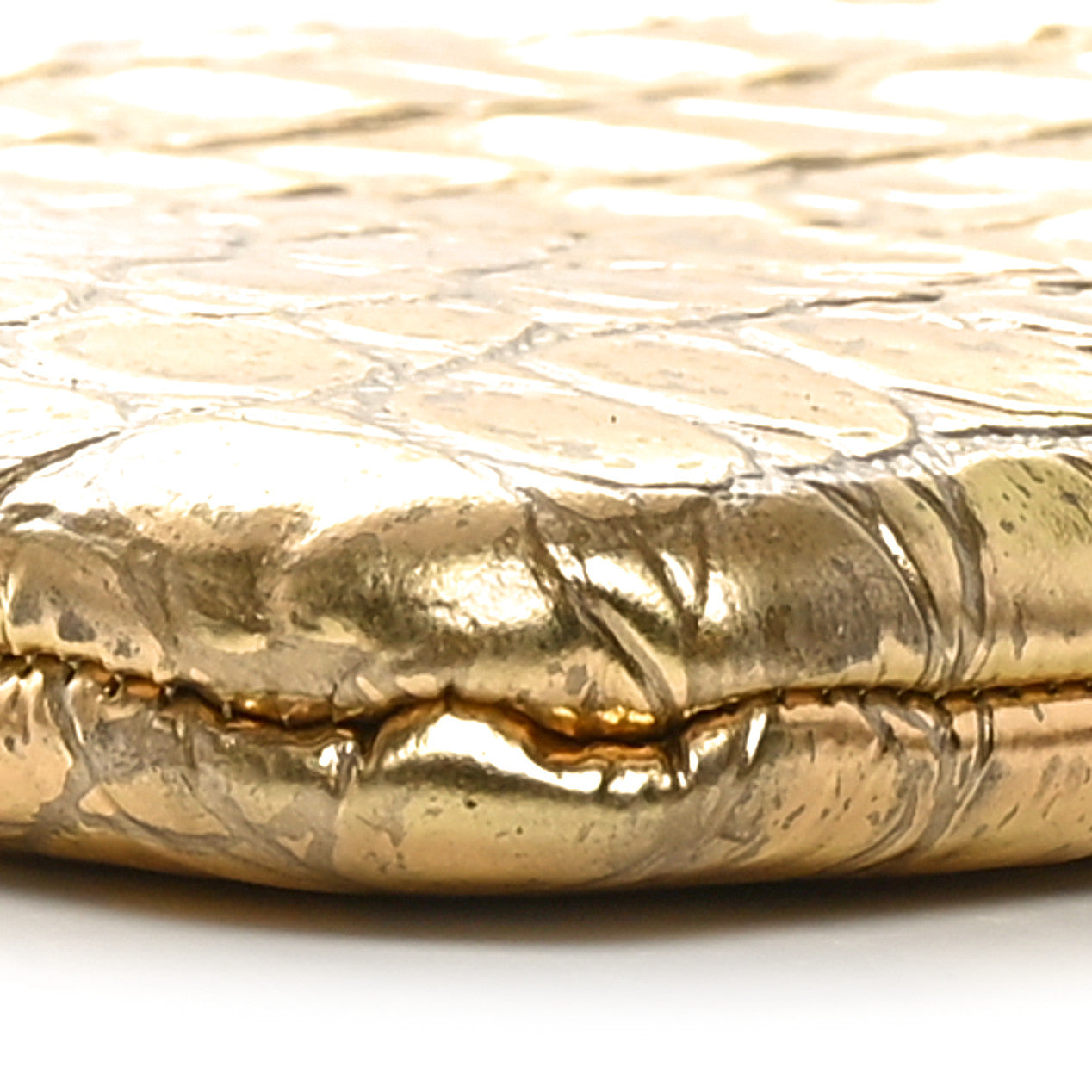 Metallic Crocodile Calfskin Embossed Medium Cocodile Cosmetic Case Gold