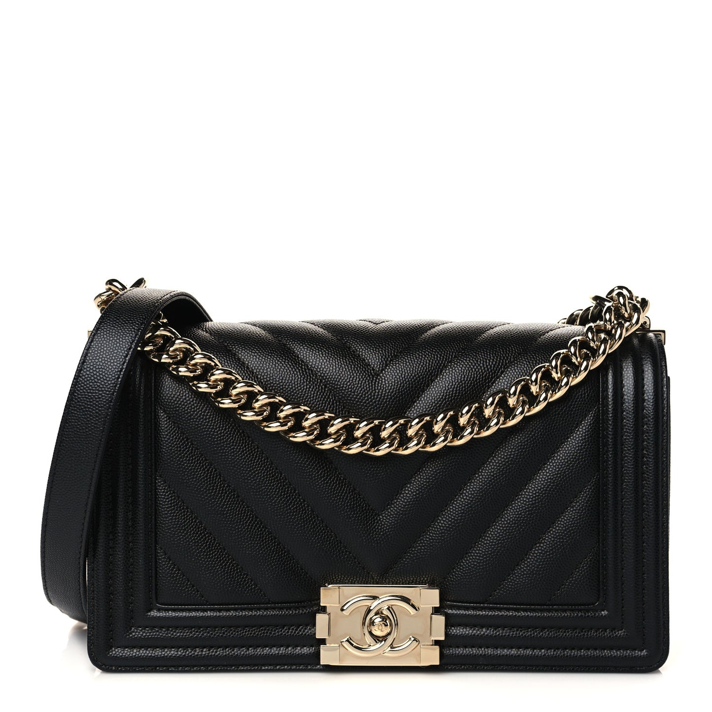 Caviar Chevron Quilted Medium Boy Flap Black