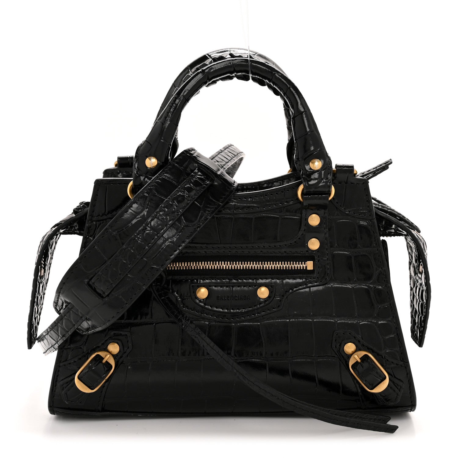 Balenciaga Shiny Supple Calfskin Crocodile Embossed Neo Classic