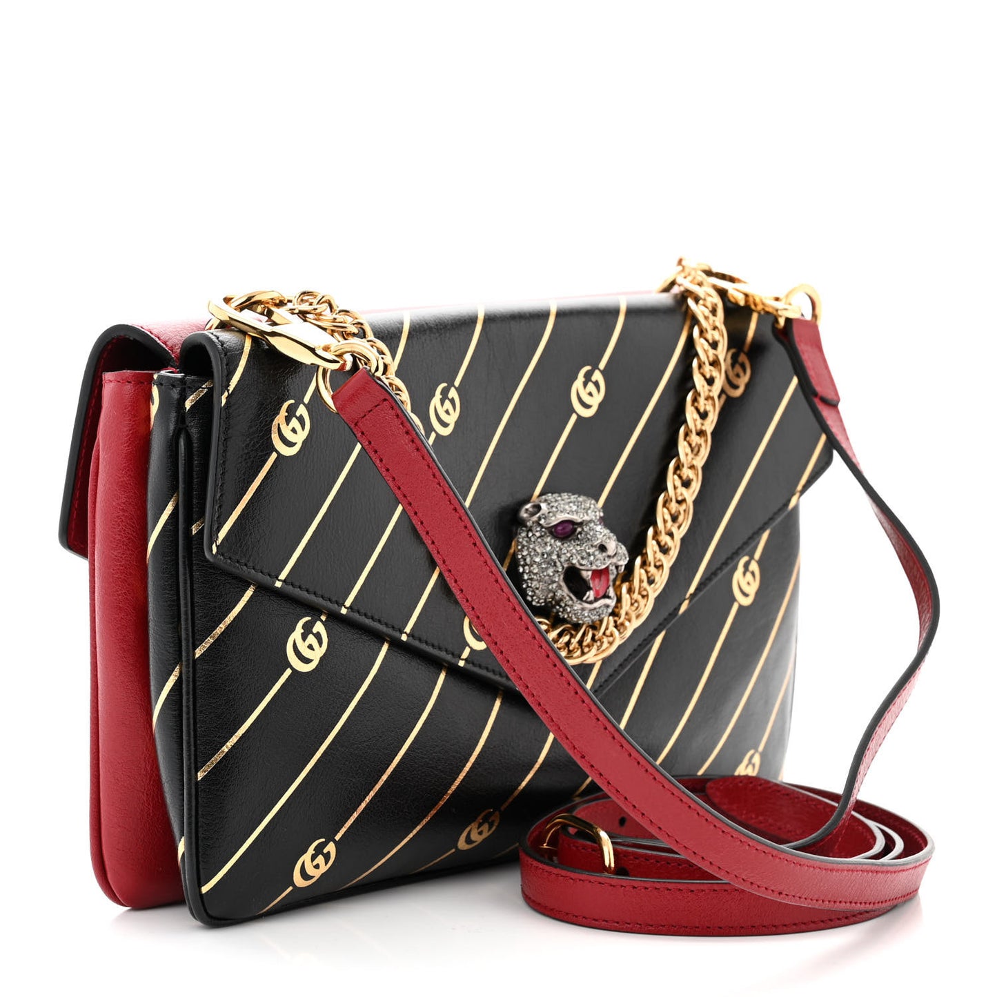 Calfskin Diagonal GG Medium Thiara Double Envelope Shoulder Bag Black Red