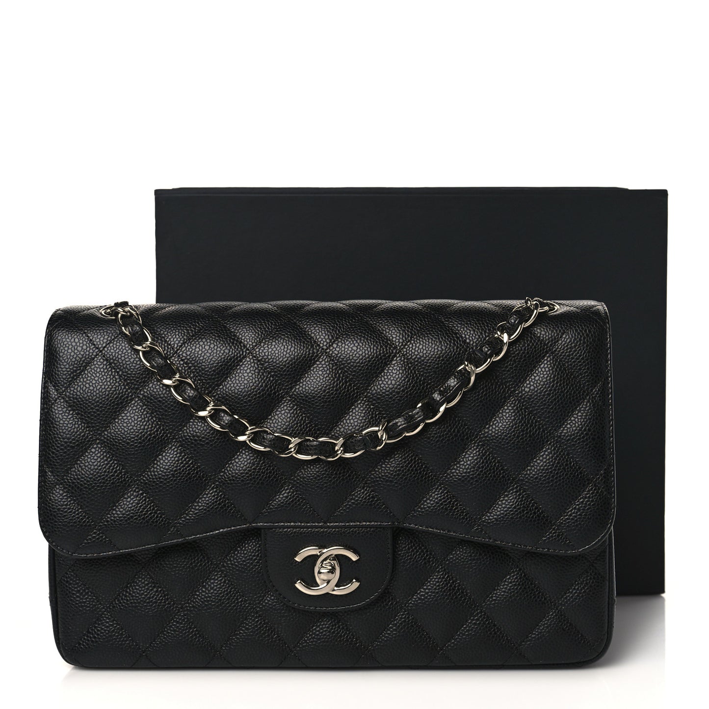 Caviar Quilted Jumbo Double Flap Black