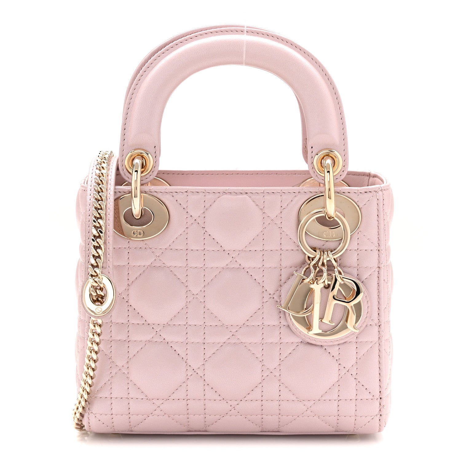 Christian Dior Metallic Lambskin Cannage Mini Lady Dior Lotus