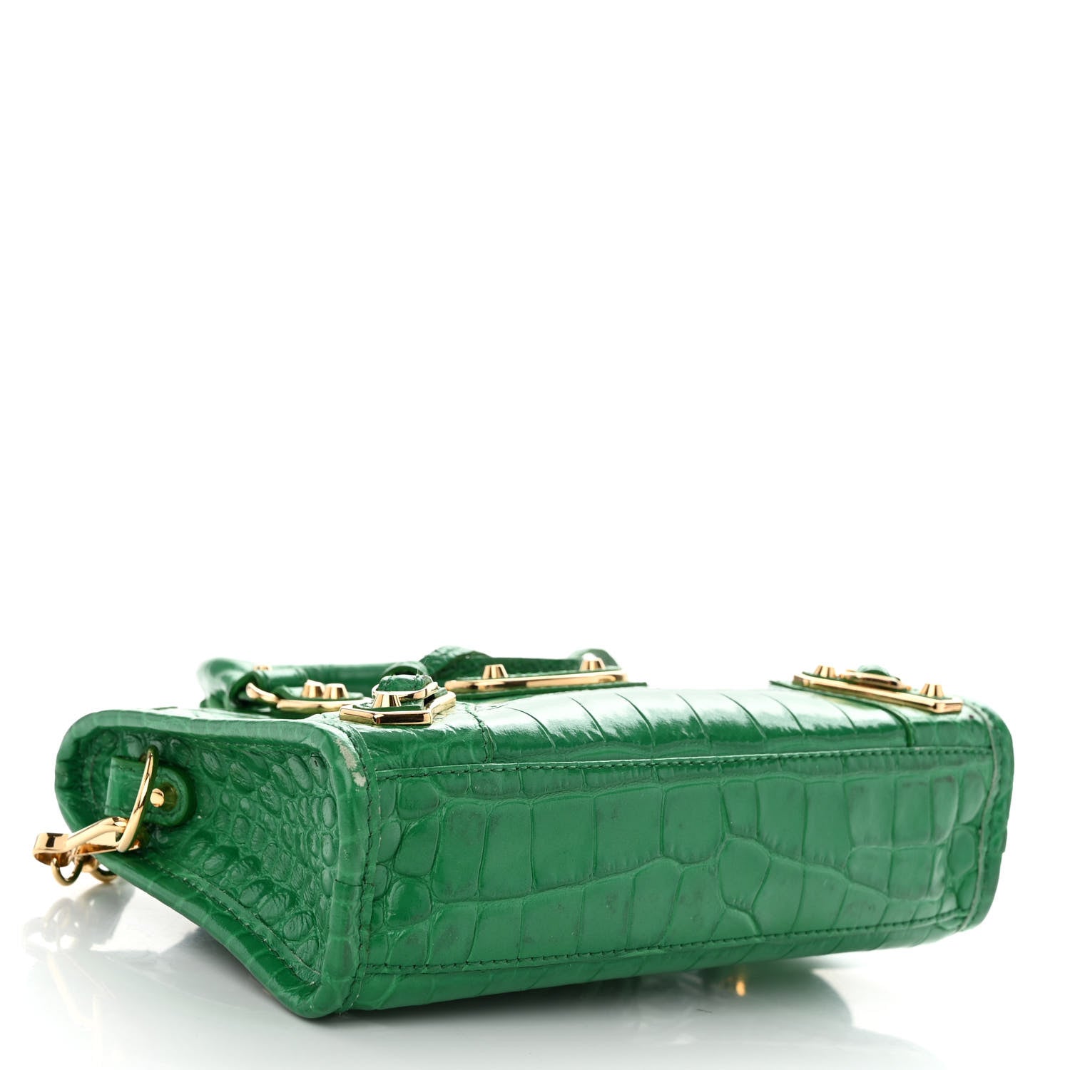 Balenciaga Shiny Supple Calfskin Crocodile Embossed Gold Metallic Edge Hardware Nano City Leaf Green 4 of 10